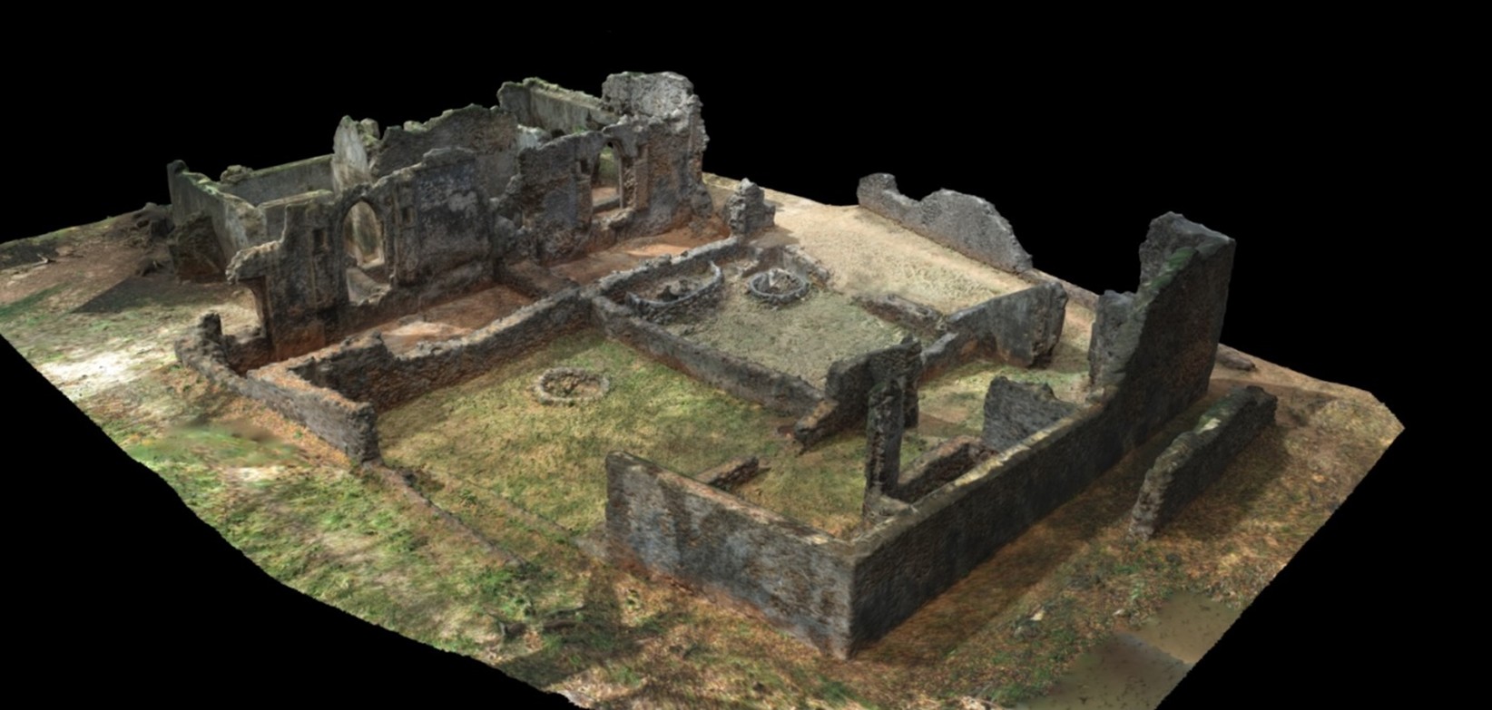 3D model staveb v centru města na pobřeží Keni, jehož mapování proběhlo v rámci projektu ve spolupráci s geomatiky ze skupiny „Zamani“ z Univerzity v Kapském městě, JAR GACR kolonialismus2